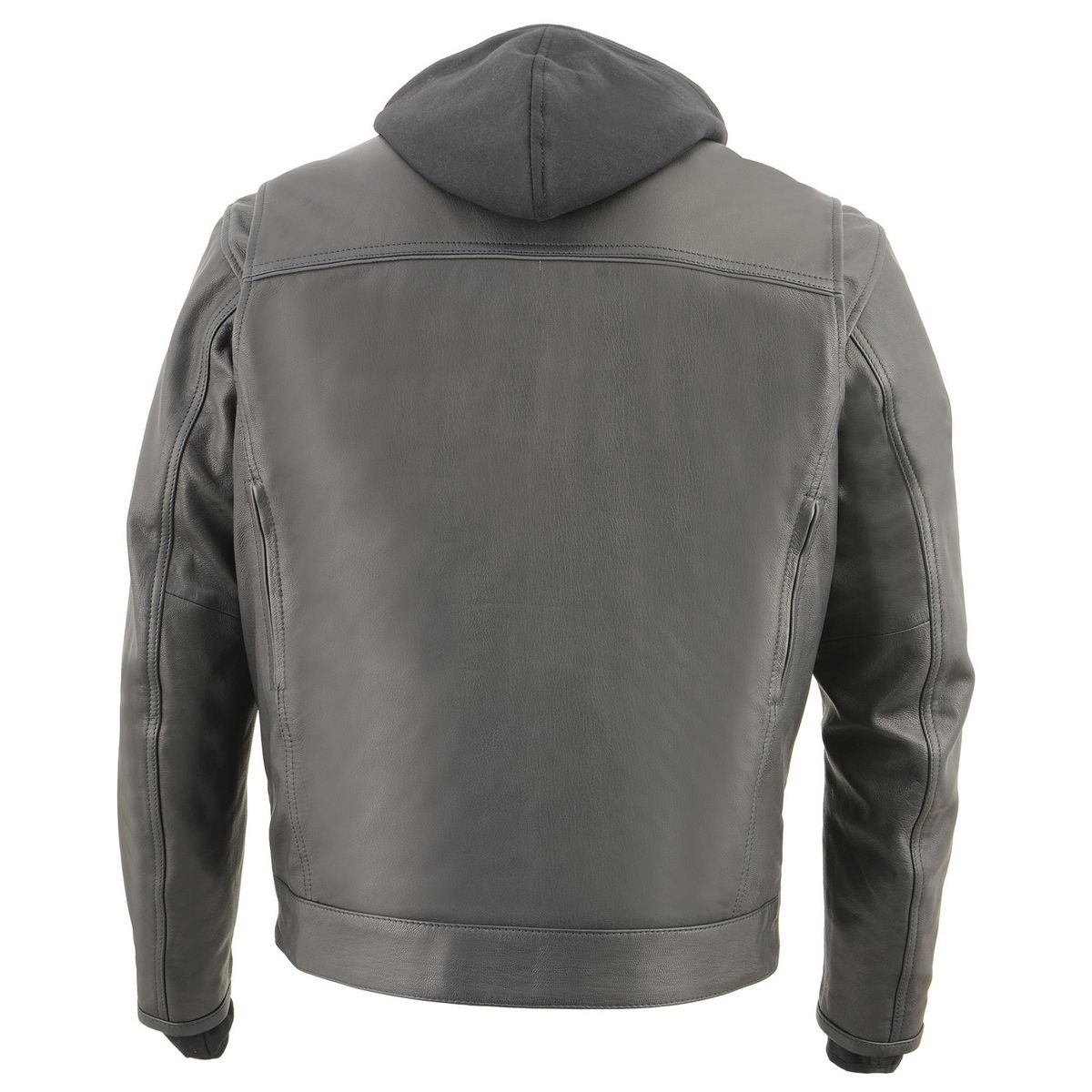 MLM1537 Men's Black Leather ‘Utility Pocket’ Vented Jacket with Removable Hoodie