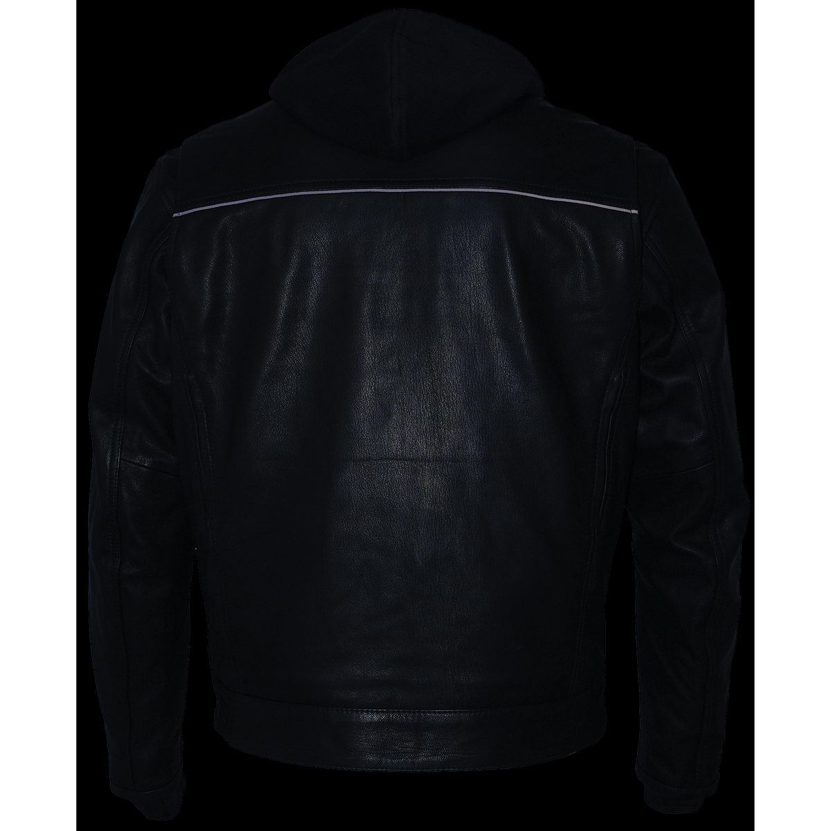 MLM1537 Men's Black Leather ‘Utility Pocket’ Vented Jacket with Removable Hoodie
