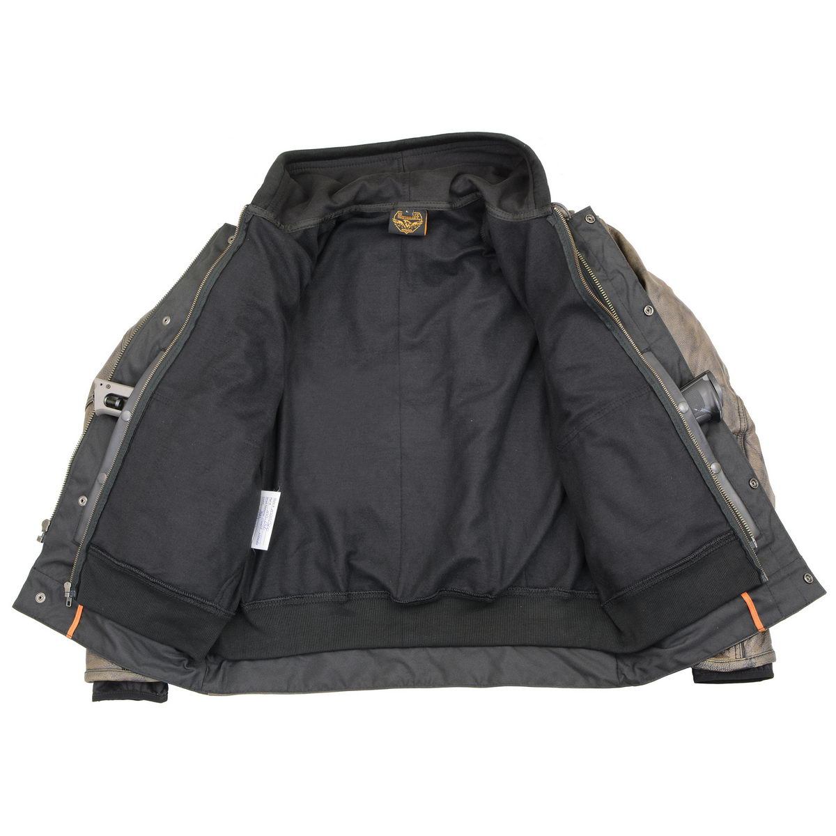 MLM1538 Men's Distressed Brown Leather ‘Utility Pocket’ Vented Jacket with Removable Hoodie