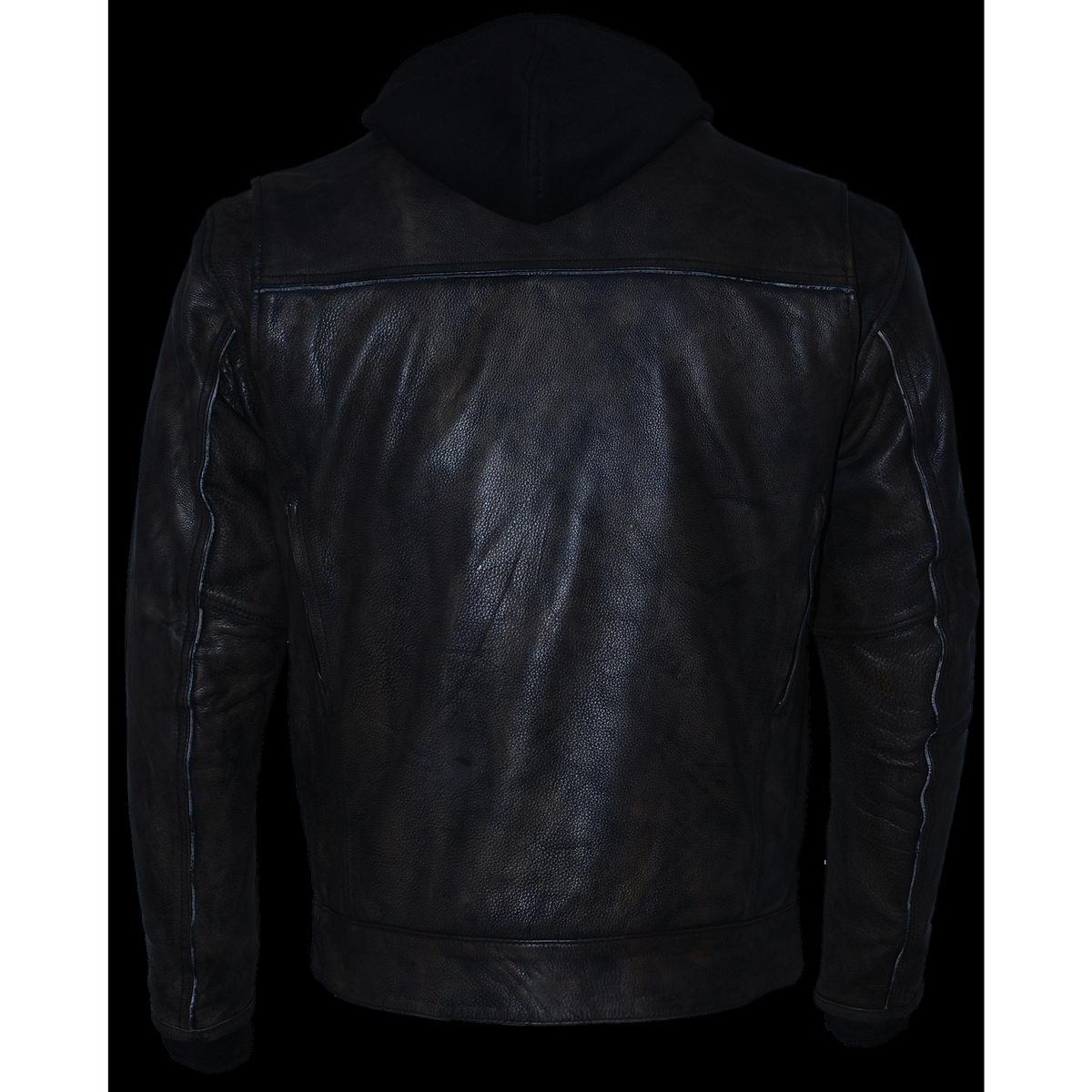 MLM1538 Men's Distressed Brown Leather ‘Utility Pocket’ Vented Jacket with Removable Hoodie