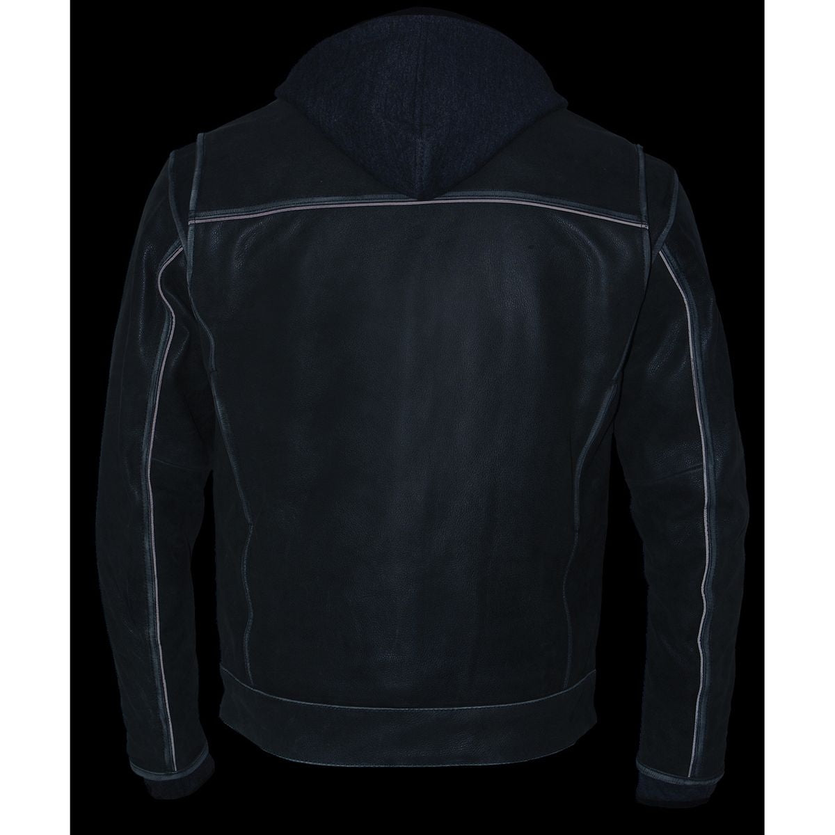 MLM1539 Men's Distressed Grey Leather ‘Utility Pocket’ Vented Jacket with Removable Hoodie