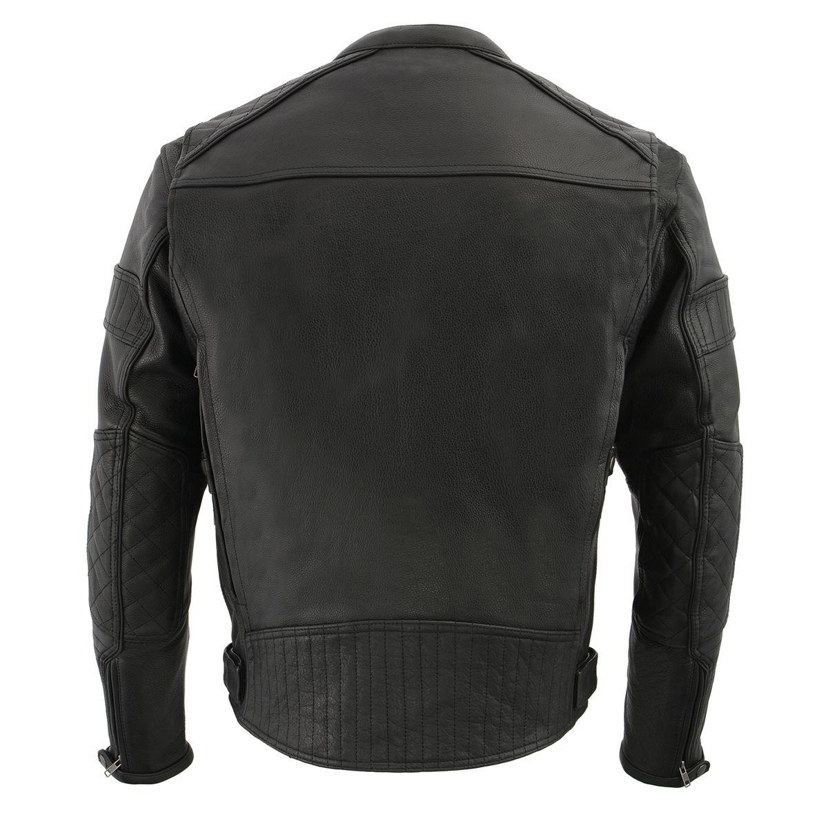 MLM1545 Men's Quilted Pattern Triple Vent Black Leather Scooter Jacket
