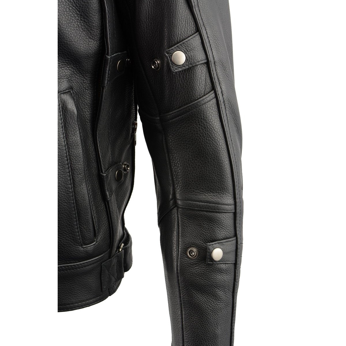 MLM1545 Men's Quilted Pattern Triple Vent Black Leather Scooter Jacket