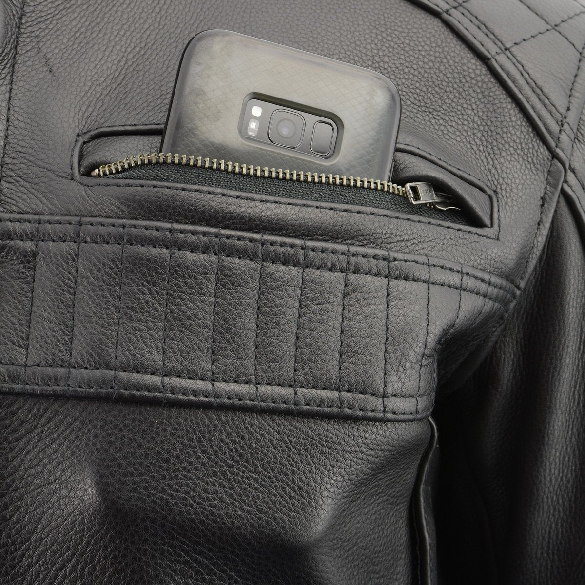MLM1545 Men's Quilted Pattern Triple Vent Black Leather Scooter Jacket