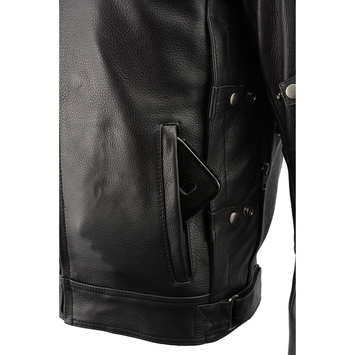 MLM1545 Men's Quilted Pattern Triple Vent Black Leather Scooter Jacket