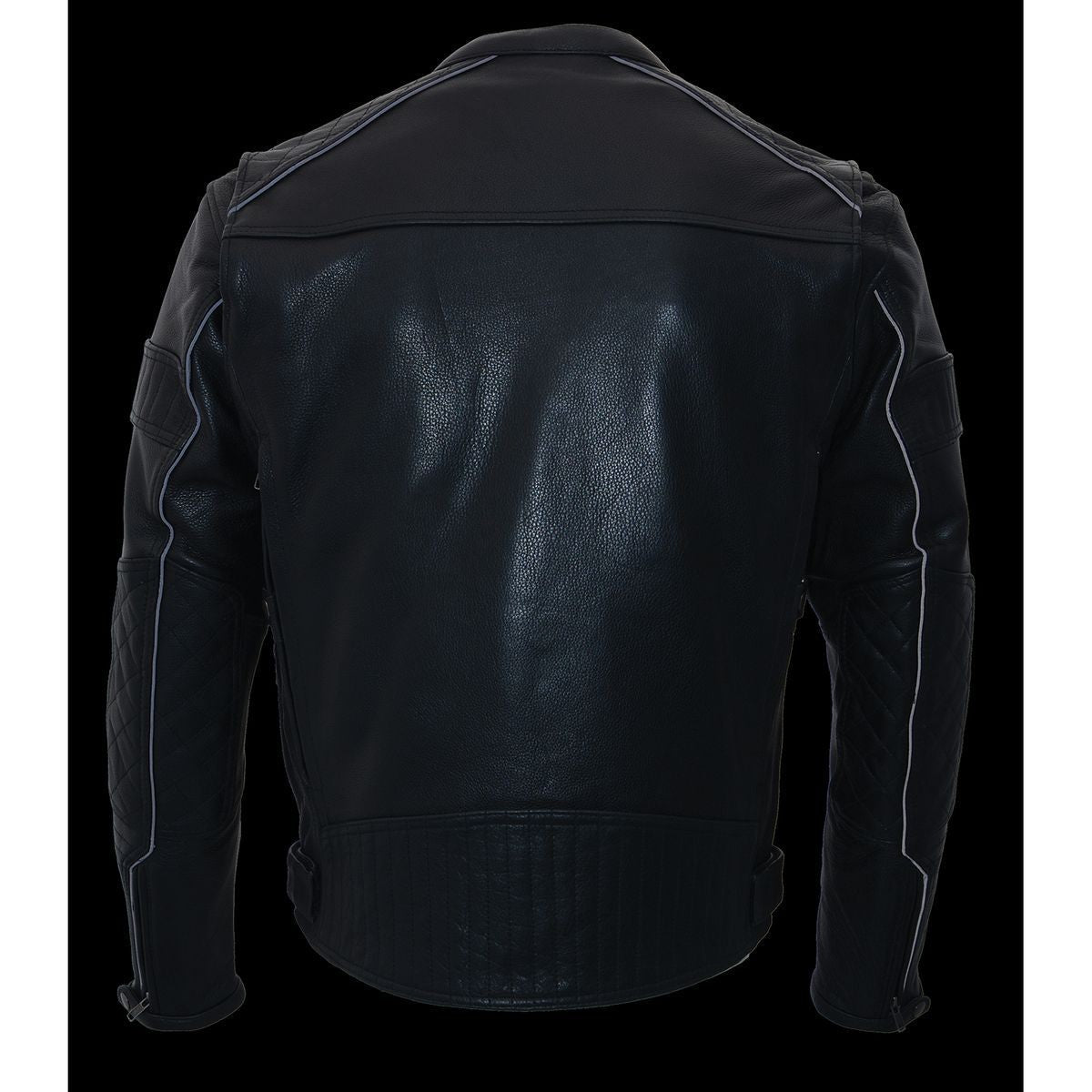 MLM1545 Men's Quilted Pattern Triple Vent Black Leather Scooter Jacket