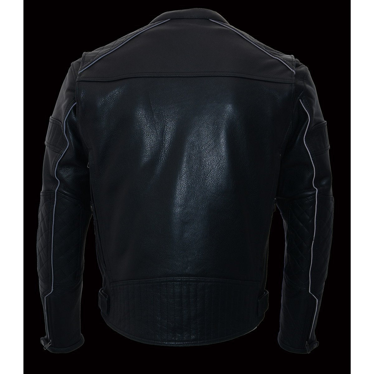 MLM1545 Men's Quilted Pattern Triple Vent Black Leather Scooter Jacket