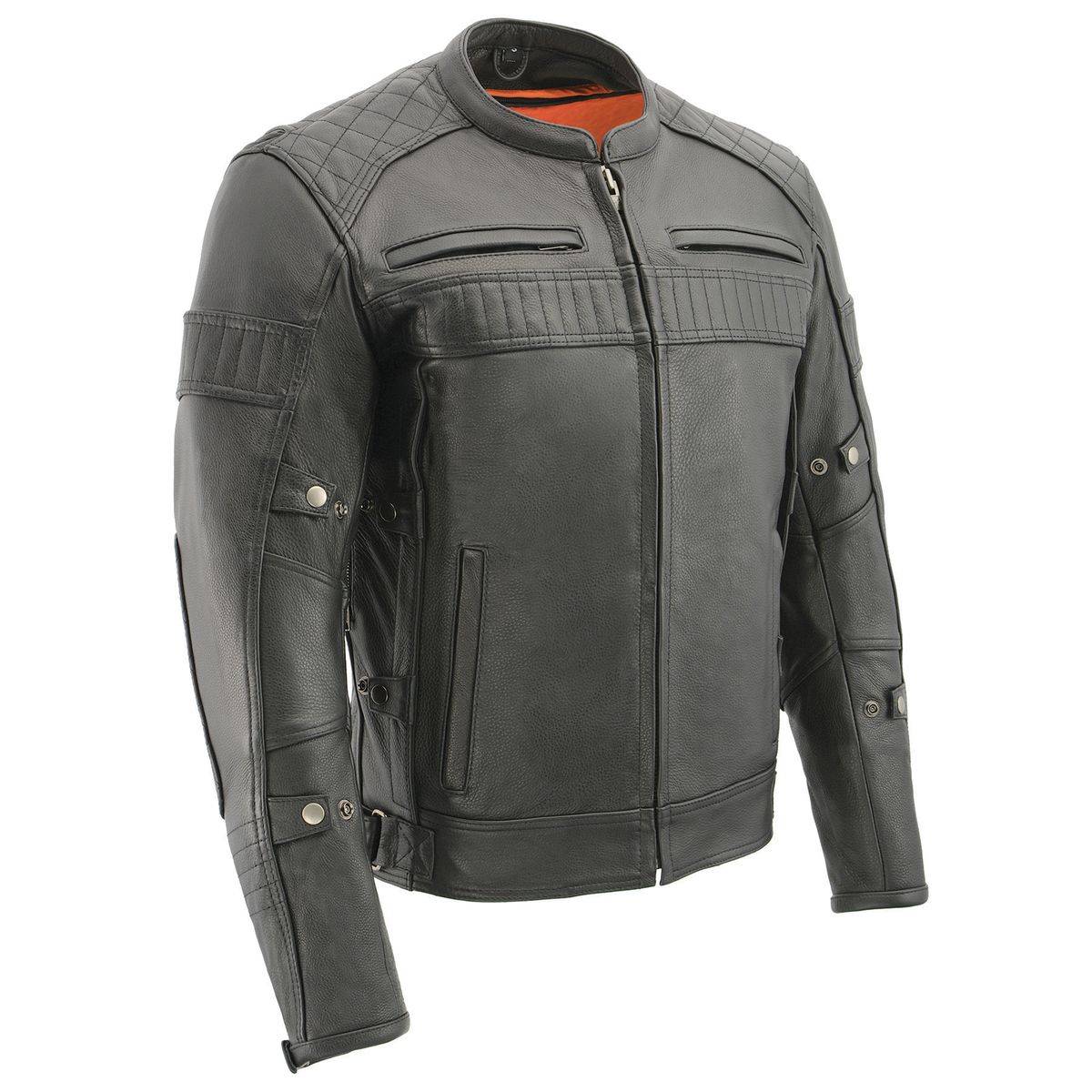 MLM1545 Men's Quilted Pattern Triple Vent Black Leather Scooter Jacket