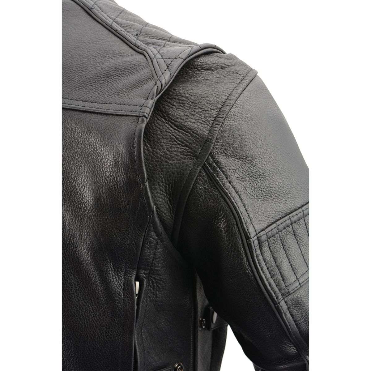 MLM1545 Men's Quilted Pattern Triple Vent Black Leather Scooter Jacket
