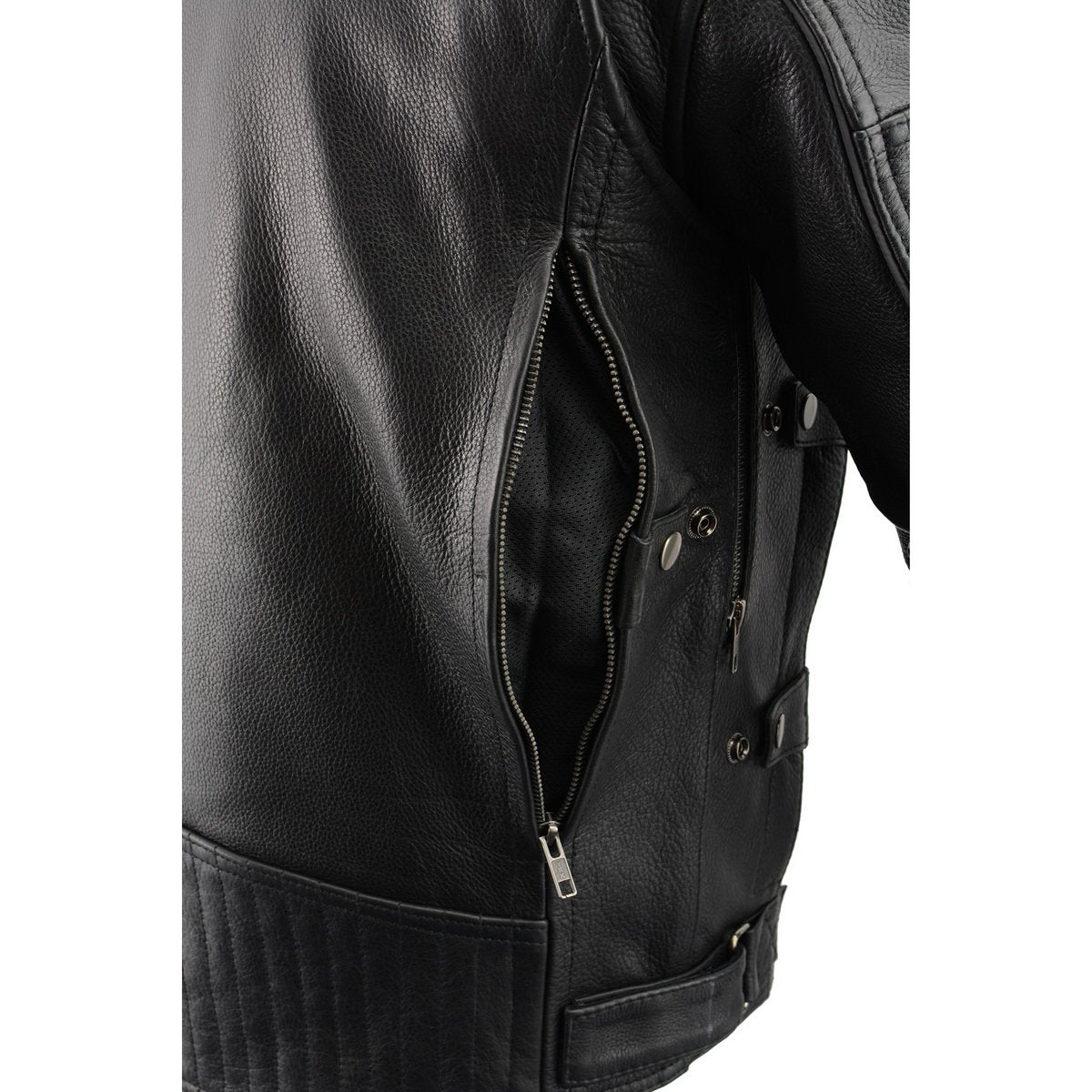 MLM1545 Men's Quilted Pattern Triple Vent Black Leather Scooter Jacket