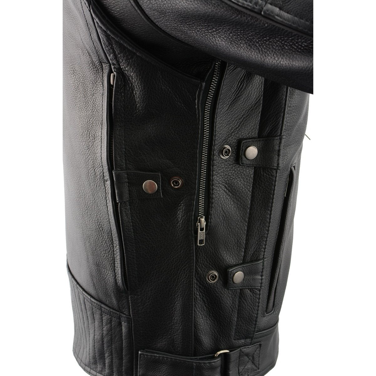 MLM1545 Men's Quilted Pattern Triple Vent Black Leather Scooter Jacket