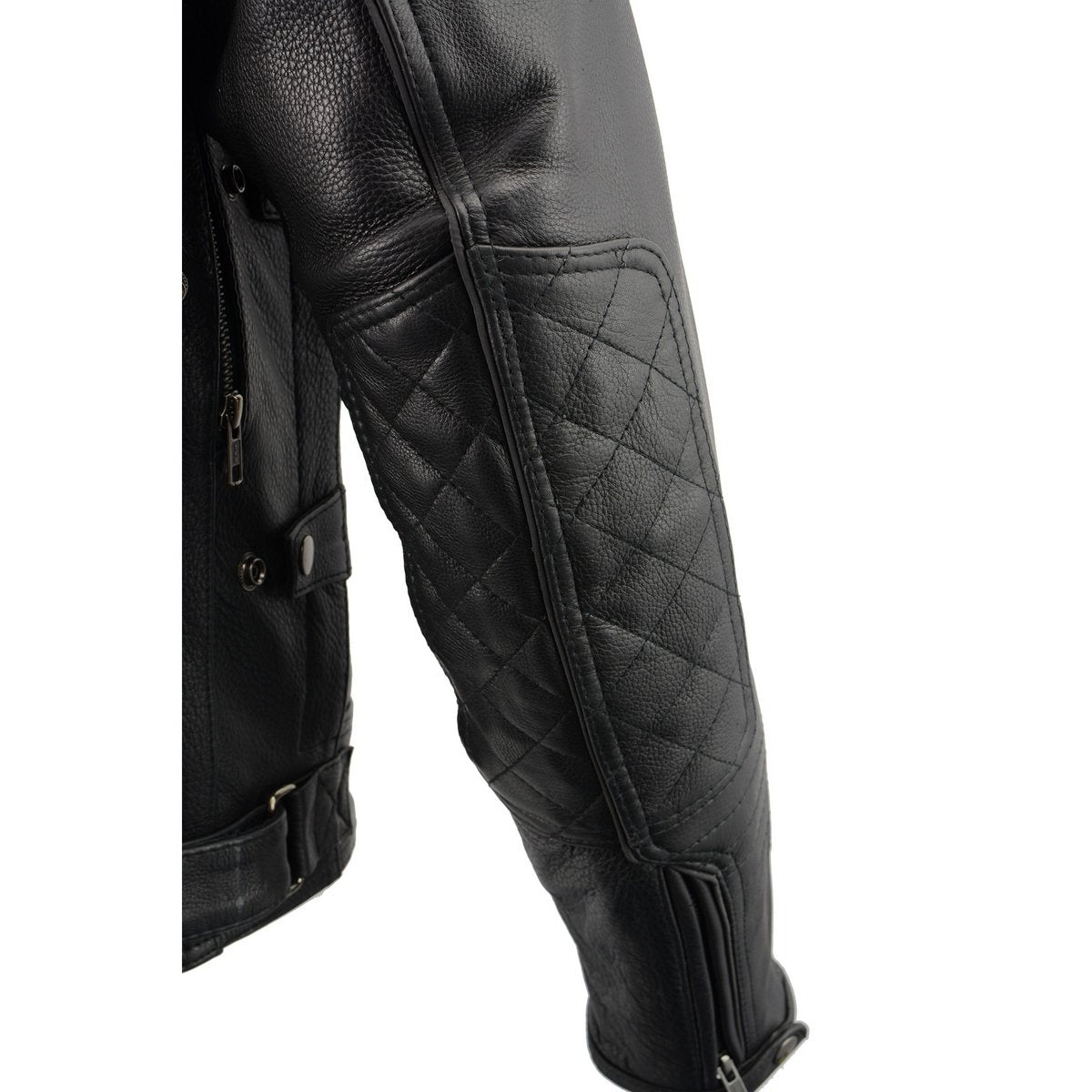 MLM1545 Men's Quilted Pattern Triple Vent Black Leather Scooter Jacket