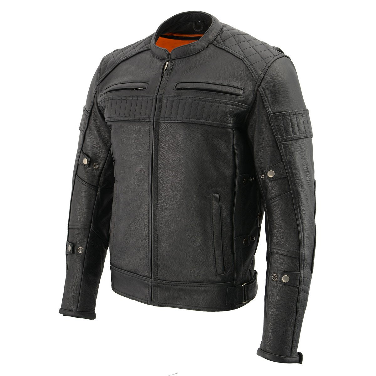 MLM1545 Men's Quilted Pattern Triple Vent Black Leather Scooter Jacket