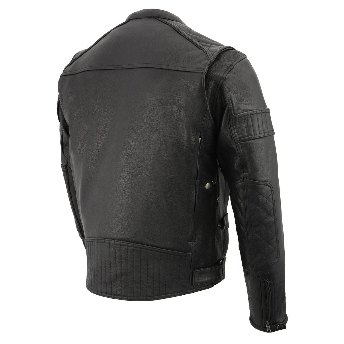 MLM1545 Men's Quilted Pattern Triple Vent Black Leather Scooter Jacket
