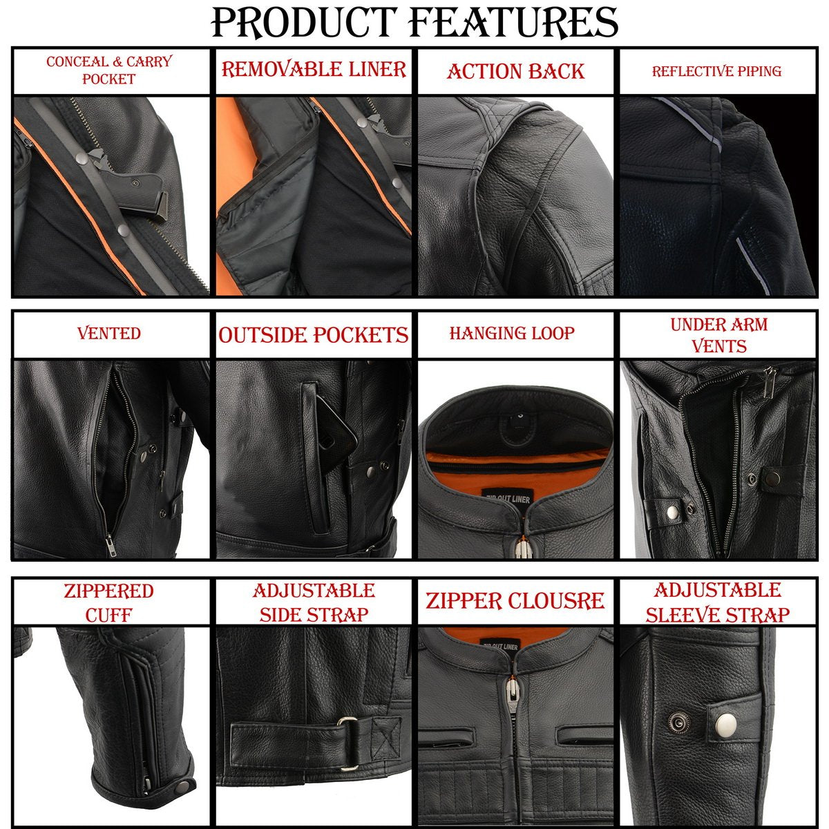 MLM1545 Men's Quilted Pattern Triple Vent Black Leather Scooter Jacket