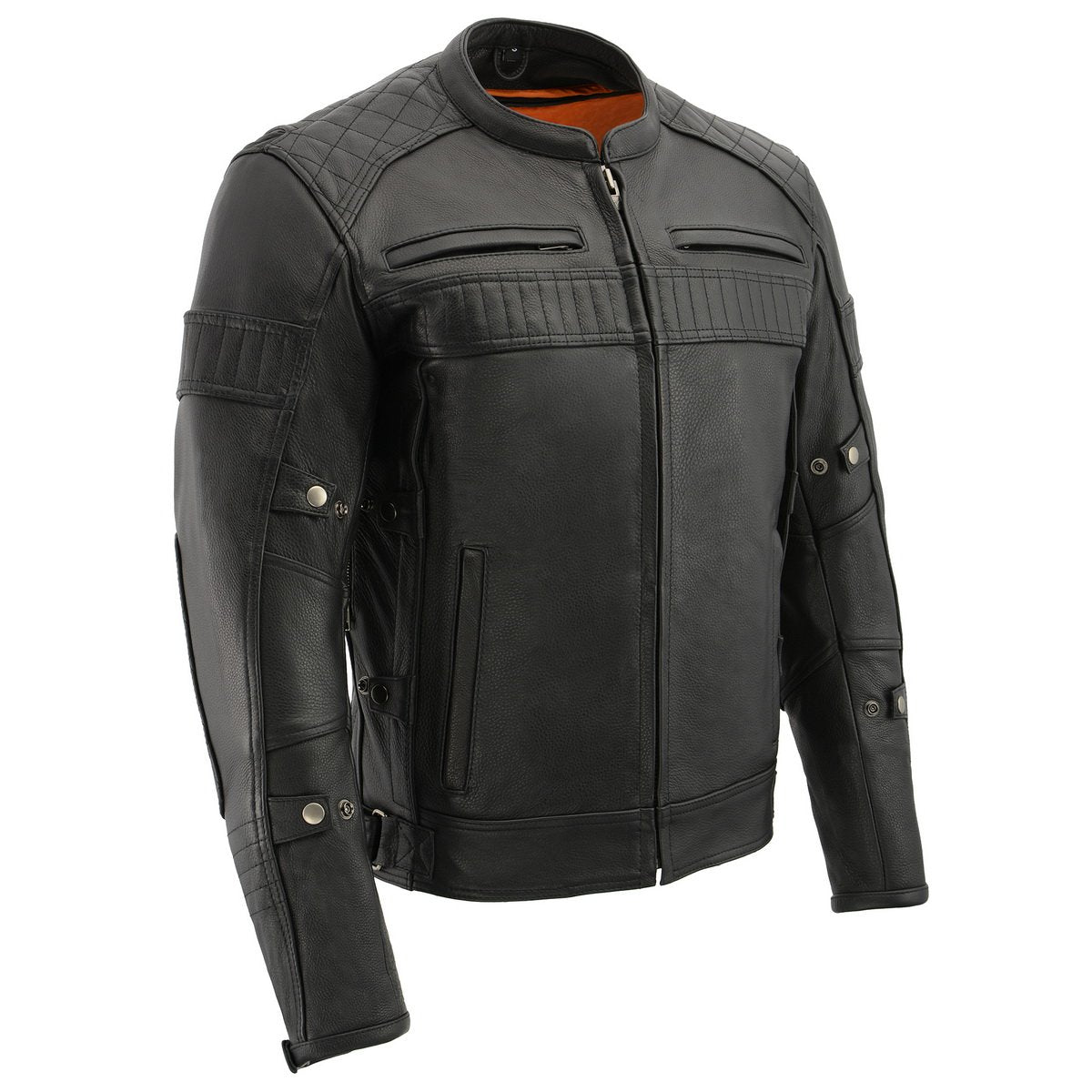 MLM1545 Men's Quilted Pattern Triple Vent Black Leather Scooter Jacket