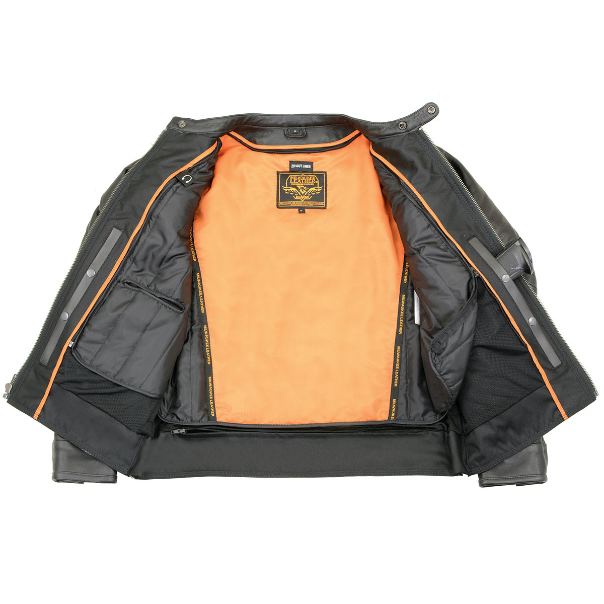 MLM1551 Men's Black Lightweight Premium Leather Motorcycle Jacket w/ Cool-Tec Leather Treatement