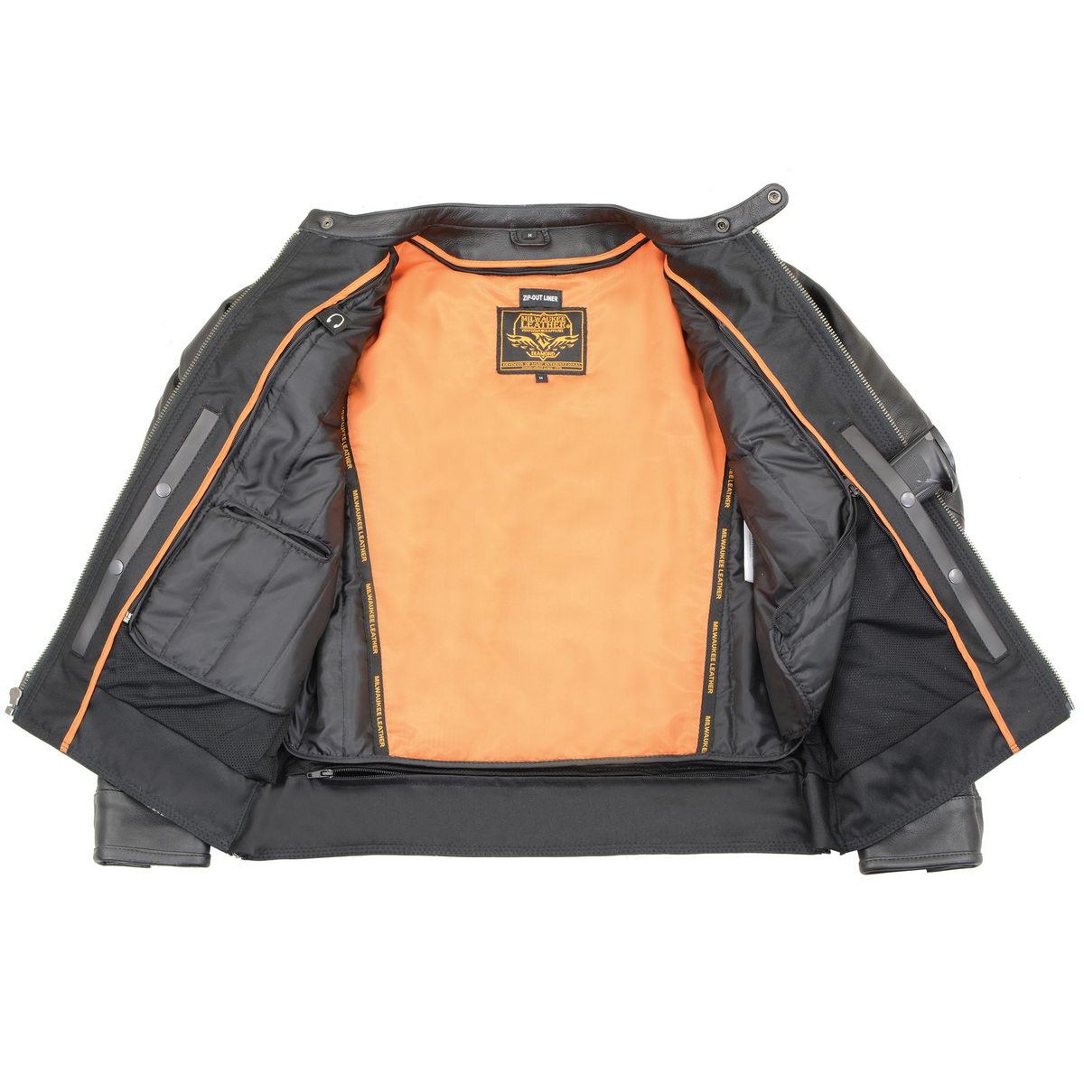 MLM1551 Men's Black Lightweight Premium Leather Motorcycle Jacket w/ Cool-Tec Leather Treatement