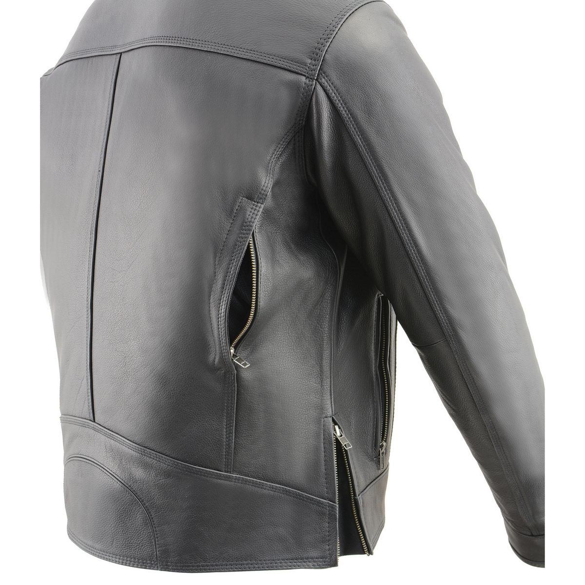 MLM1551 Men's Black Lightweight Premium Leather Motorcycle Jacket w/ Cool-Tec Leather Treatement