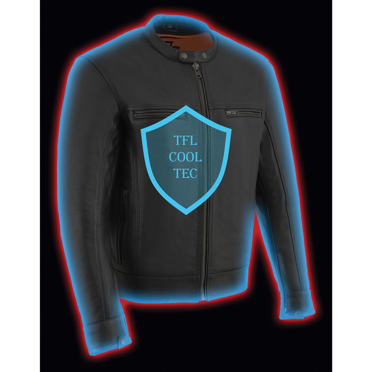 MLM1551 Men's Black Lightweight Premium Leather Motorcycle Jacket w/ Cool-Tec Leather Treatement