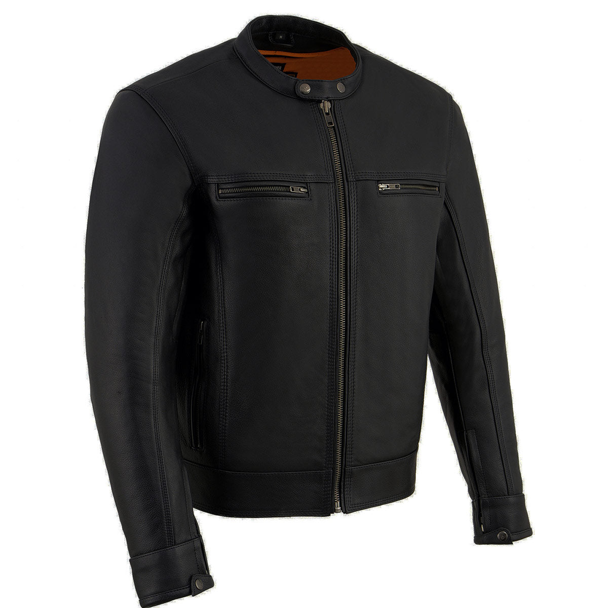 MLM1551 Men's Black Lightweight Premium Leather Motorcycle Jacket w/ Cool-Tec Leather Treatement
