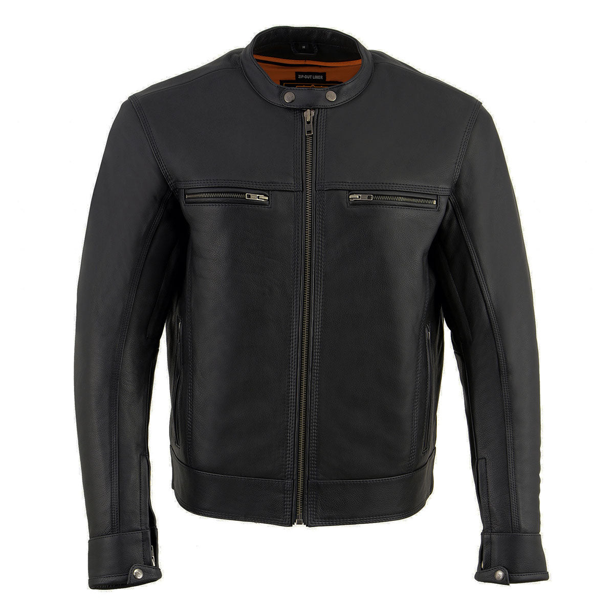 MLM1551 Men's Black Lightweight Premium Leather Motorcycle Jacket w/ Cool-Tec Leather Treatement