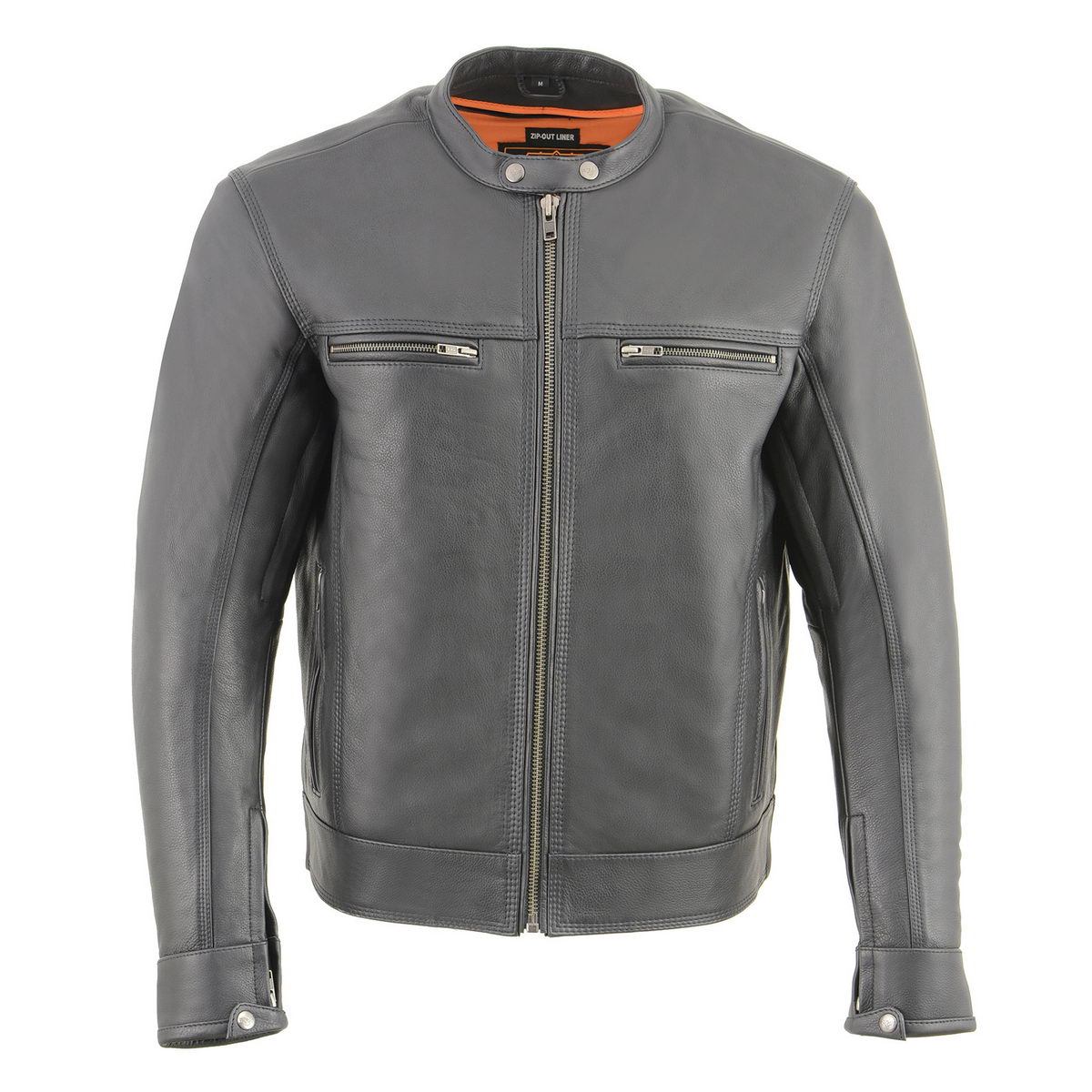 MLM1551 Men's Black Lightweight Premium Leather Motorcycle Jacket w/ Cool-Tec Leather Treatement