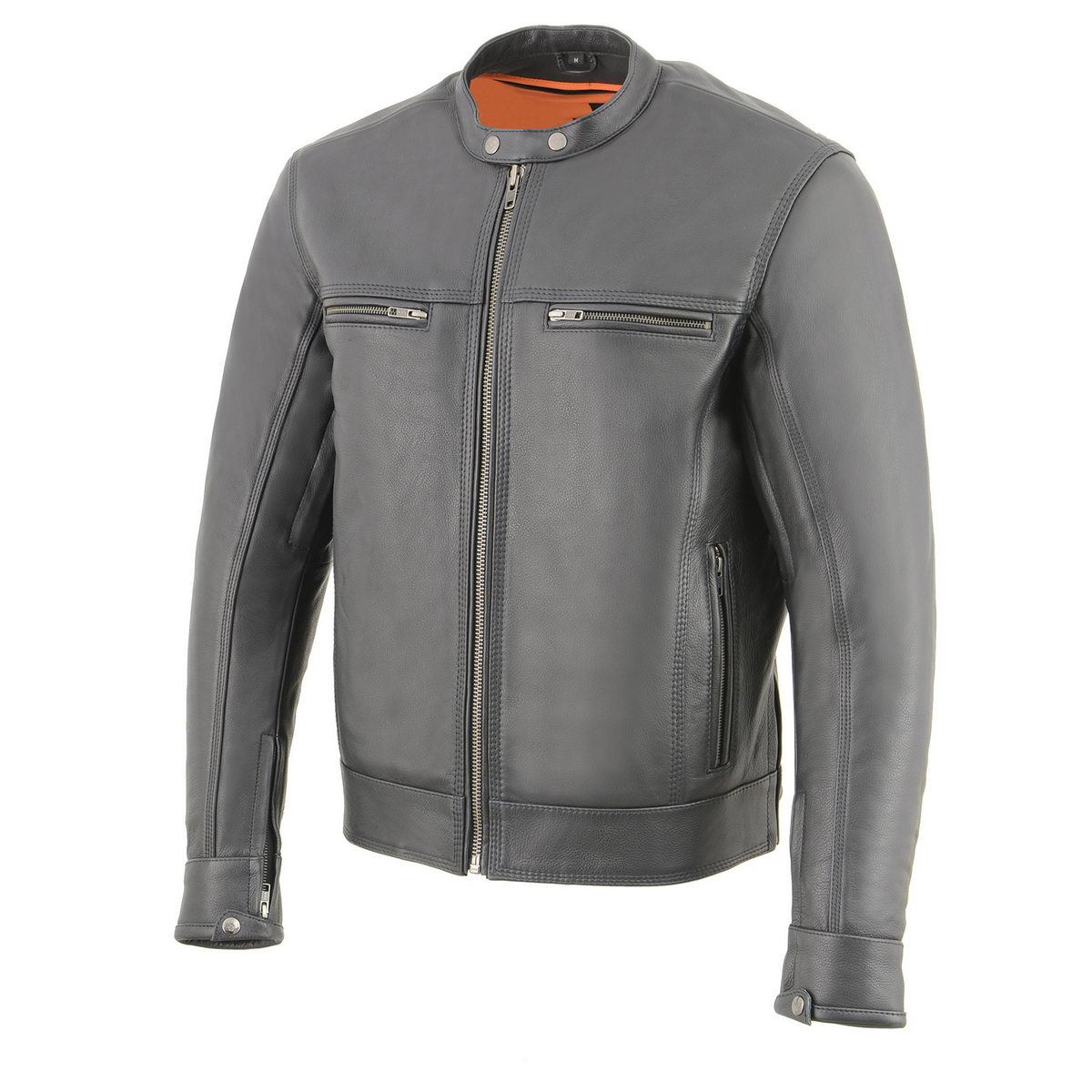 MLM1551 Men's Black Lightweight Premium Leather Motorcycle Jacket w/ Cool-Tec Leather Treatement