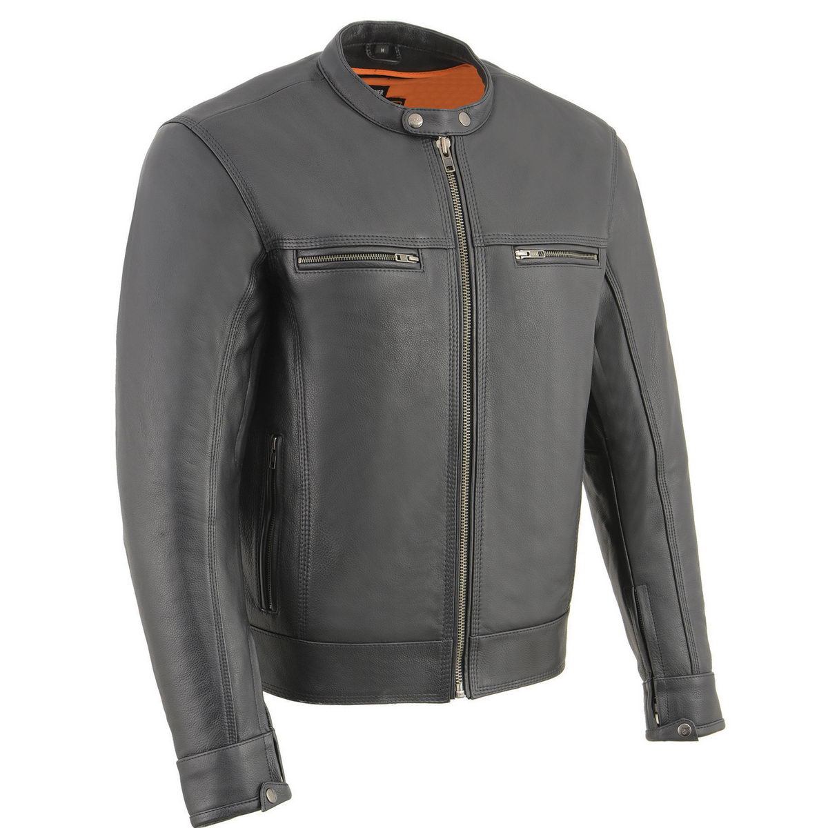 MLM1551 Men's Black Lightweight Premium Leather Motorcycle Jacket w/ Cool-Tec Leather Treatement