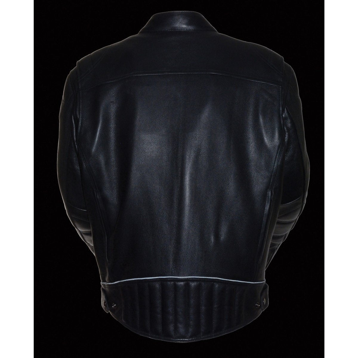 MLM1560 Men's Black Long Body and Vented Motorcycle Leather Jacket