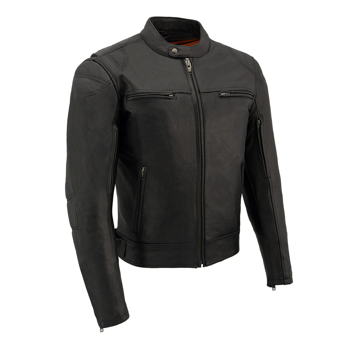 MLM1560 Men's Black Long Body and Vented Motorcycle Leather Jacket