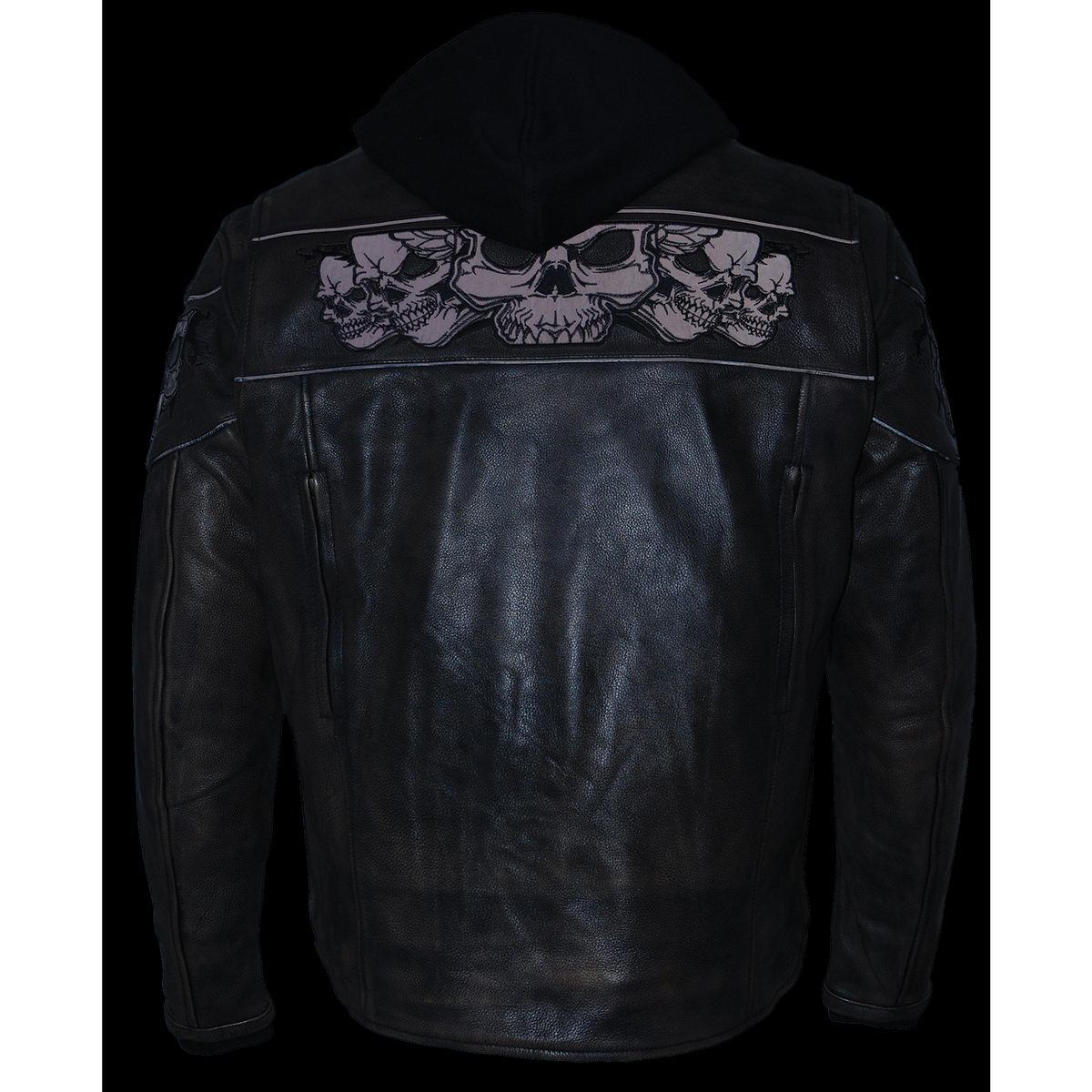 MLM1561 Men's Distressed Brown Leather Jacket with Reflective Skulls