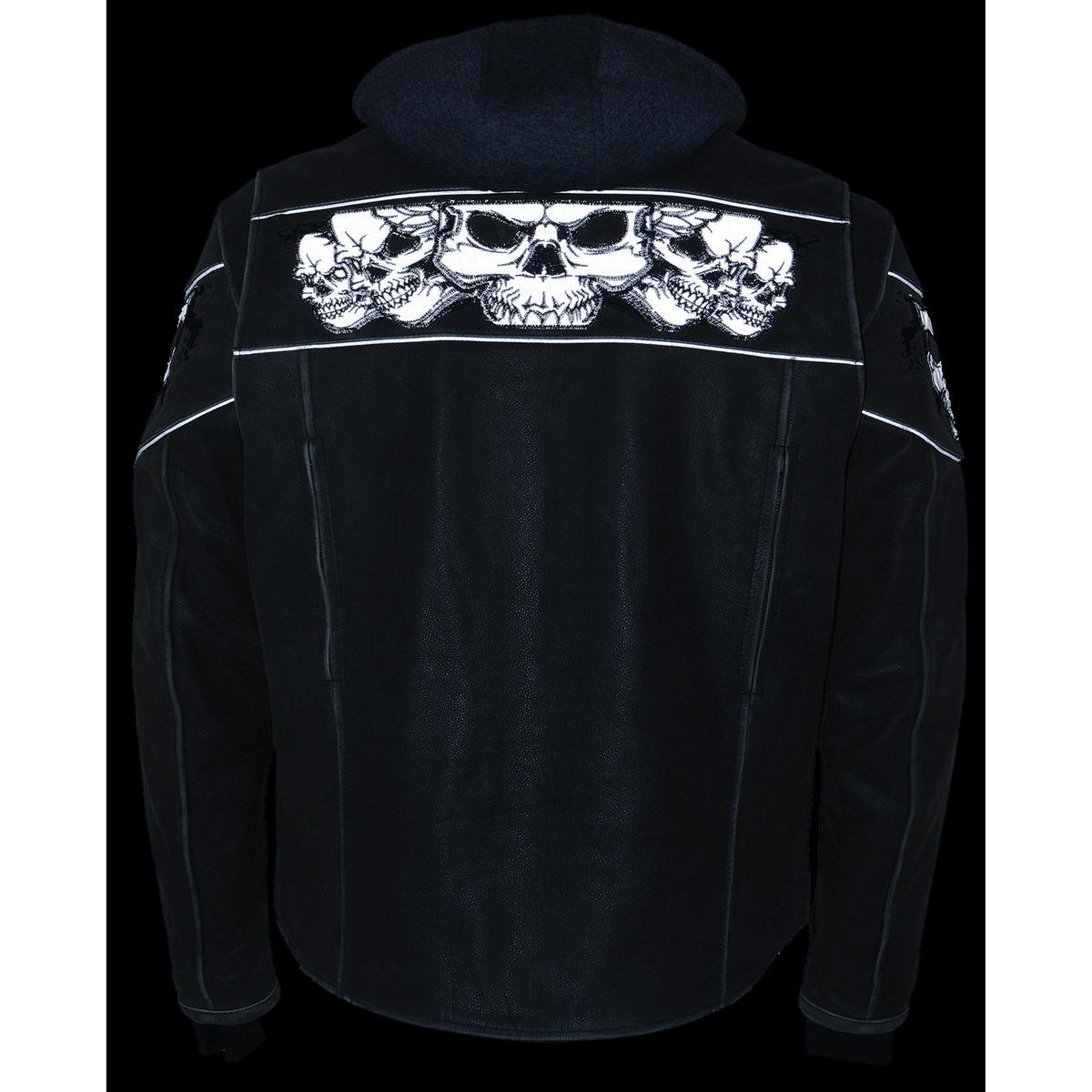 MLM1562 Men's Distressed Grey Leather Jacket with Reflective Skulls