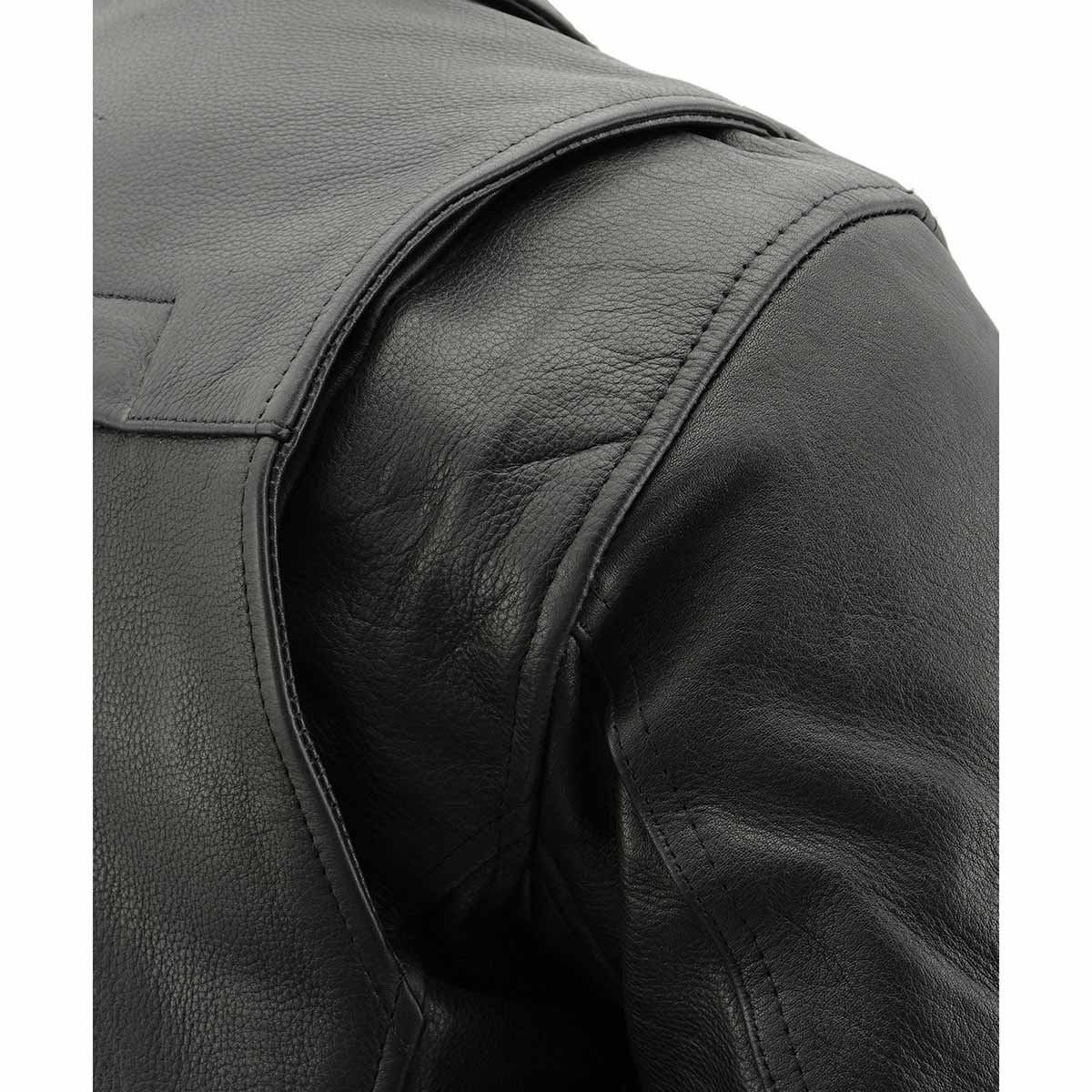 MLM1570 Men’s Black Premium Cowhide Leather Utility Pocket Motorcycle Jacket