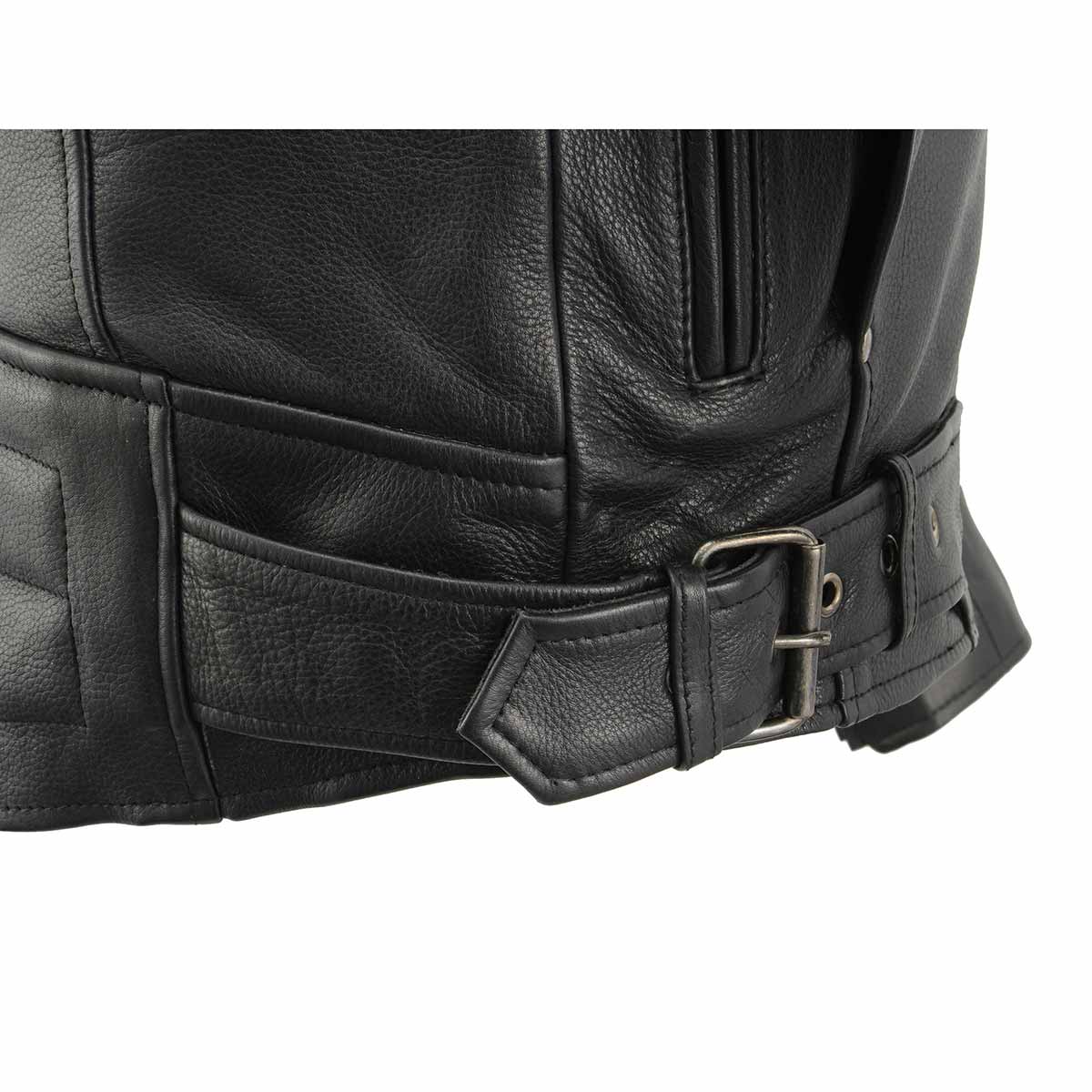 MLM1570 Men’s Black Premium Cowhide Leather Utility Pocket Motorcycle Jacket