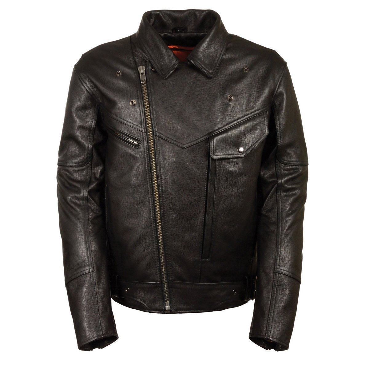 MLM1570 Men’s Black Premium Cowhide Leather Utility Pocket Motorcycle Jacket