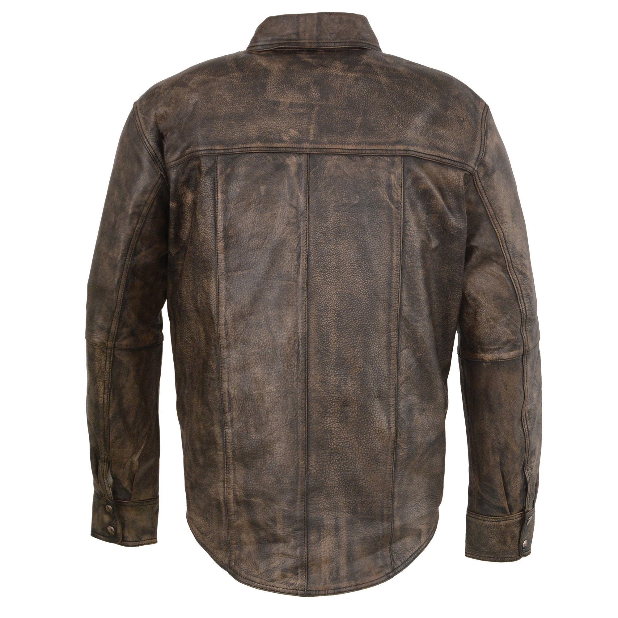 MLM1606 Men's 'Button Down' Distressed Brown Casual Biker Leather Shirt