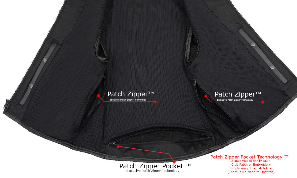 MLM3500 Men's Swat Style Rider Leather Vest w/ Single Panel Back for Club Patches