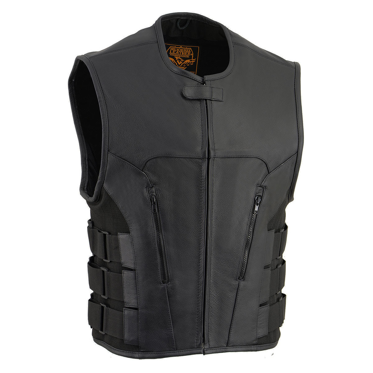 MLM3500 Men's Swat Style Rider Leather Vest w/ Single Panel Back for Club Patches