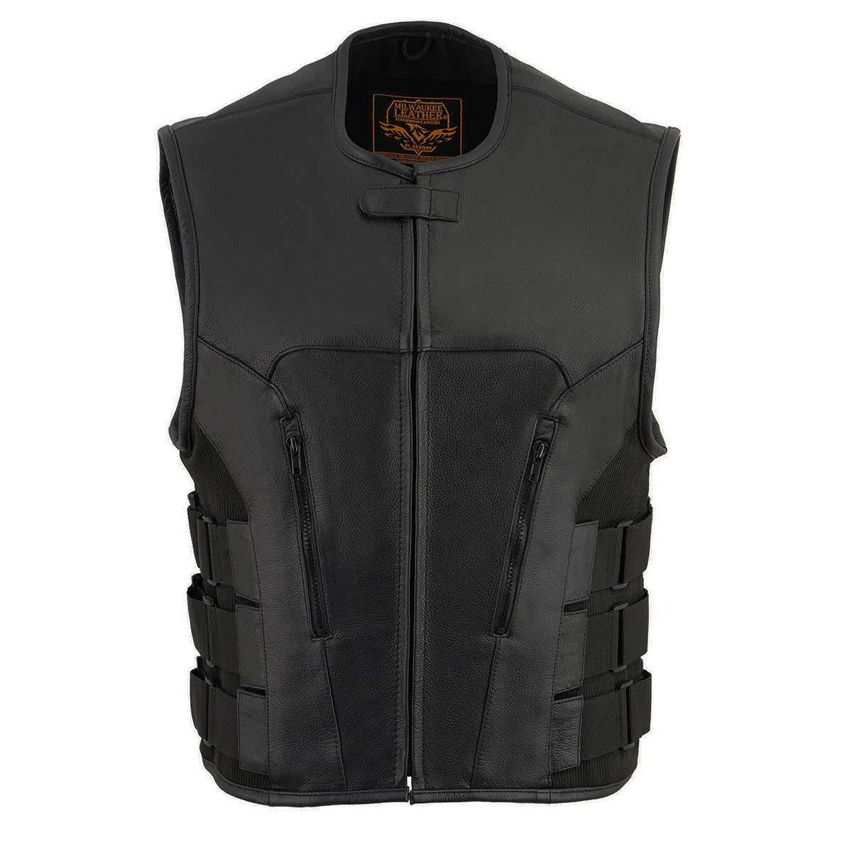 MLM3500 Men's Swat Style Rider Leather Vest w/ Single Panel Back for Club Patches