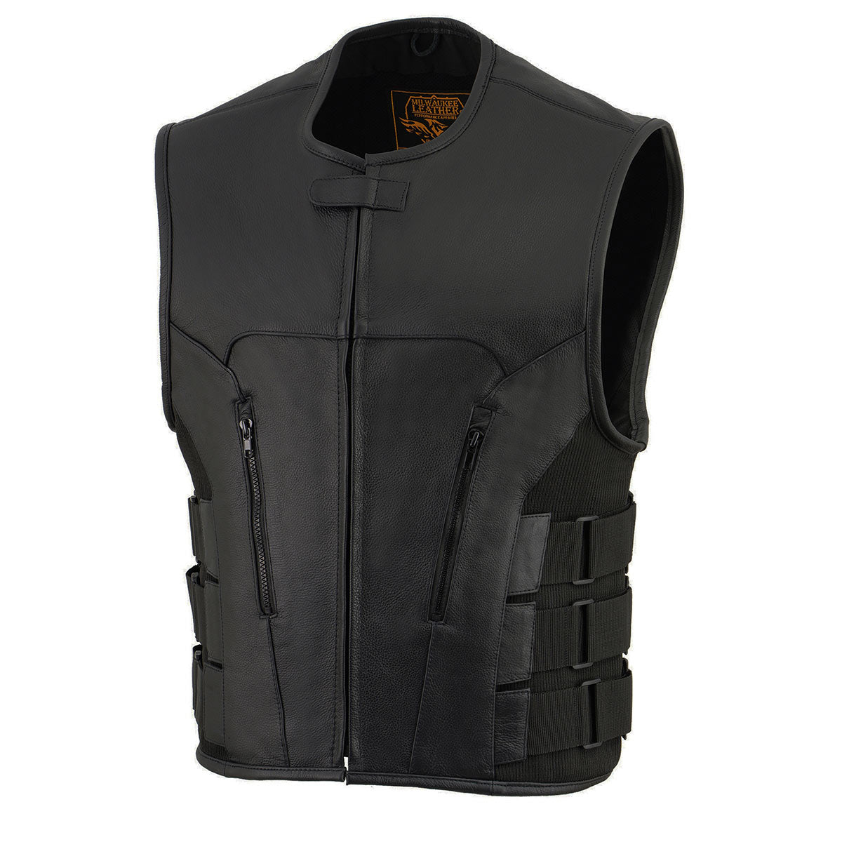 MLM3500 Men's Swat Style Rider Leather Vest w/ Single Panel Back for Club Patches