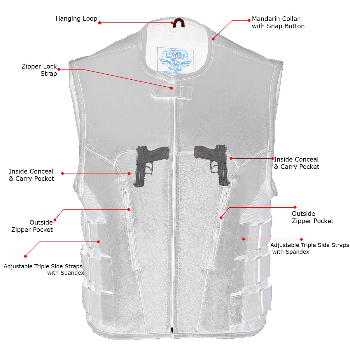 MLM3500 Men's Swat Style Rider Leather Vest w/ Single Panel Back for Club Patches