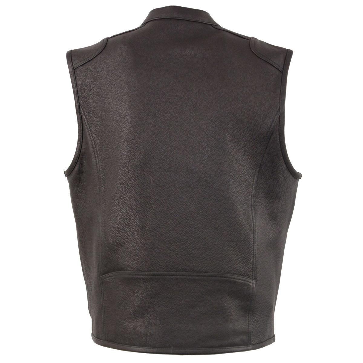 MLM3502 Men's Black Premium Leather Motorcycle Rider Vest with Cool-Tec Leather Treatment Tech