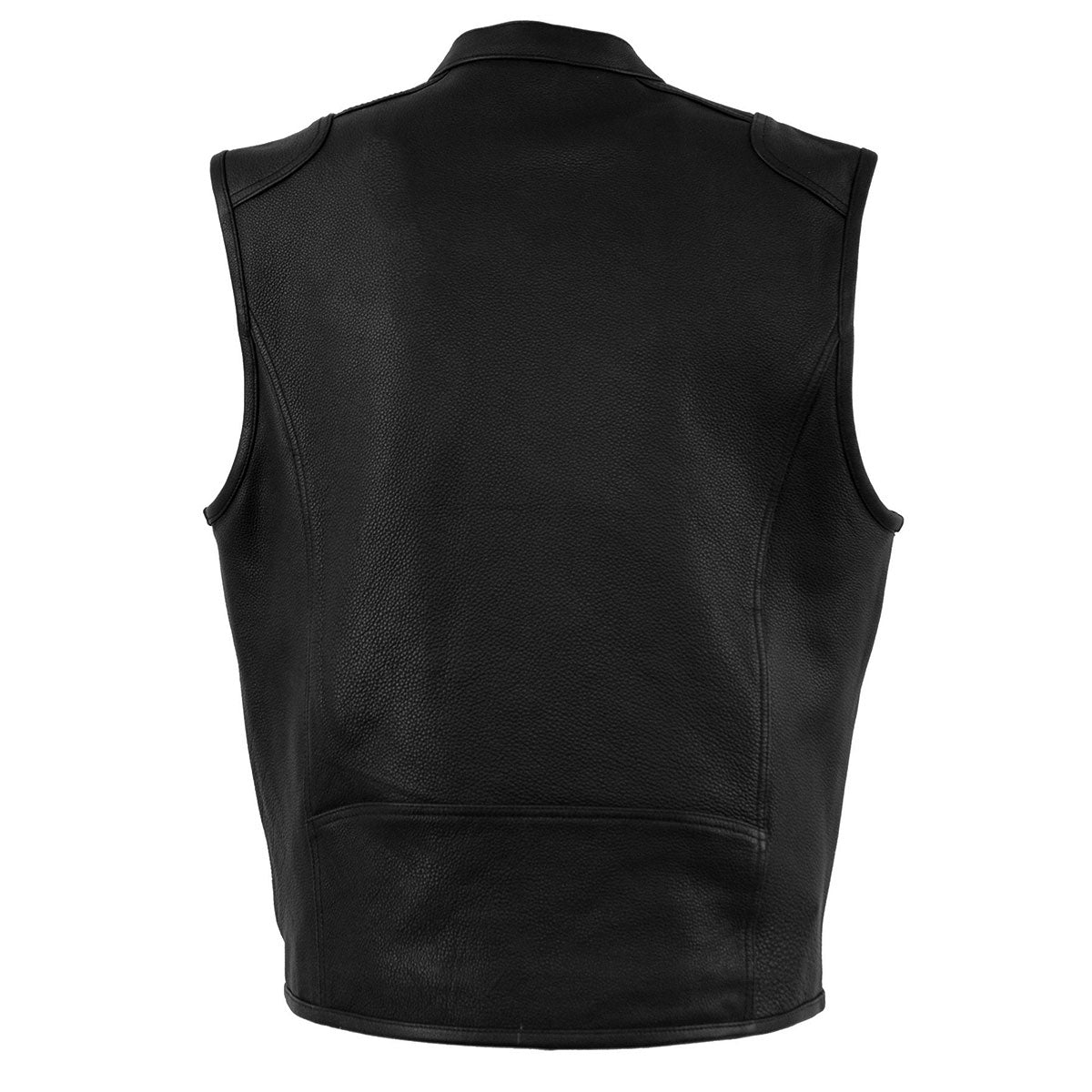 MLM3502 Men's Black Premium Leather Motorcycle Rider Vest with Cool-Tec Leather Treatment Tech