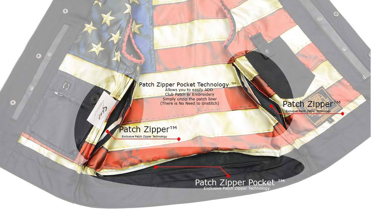 MLM3506 Men's Black Premium Leather Vest - Old Glory Laced Armholes Red Stitching Club Style Vest