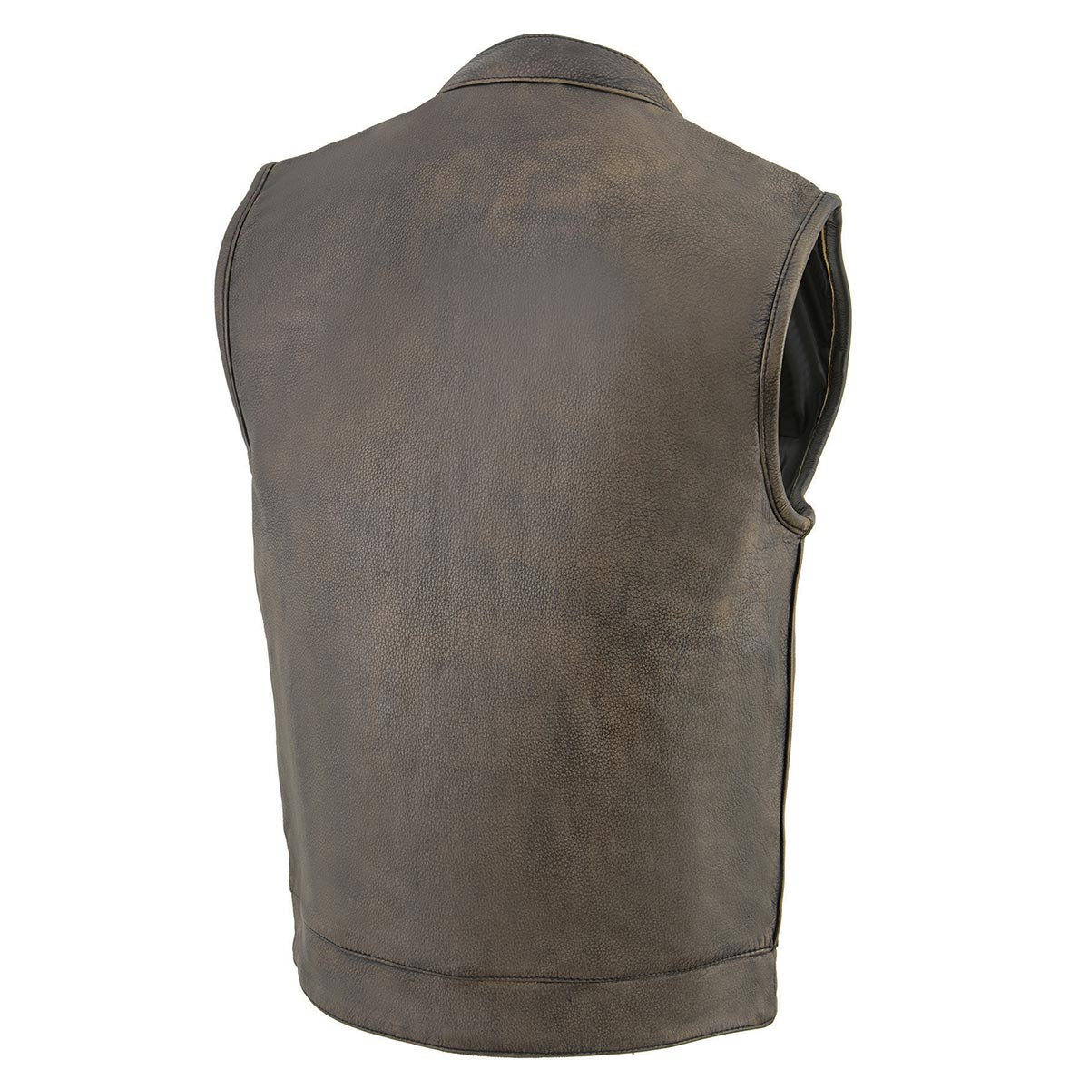 MLM3510 Men's Black/Beige Premium Leather Club Style Vest - Dual Closure Open Neck Motorcycle Vest