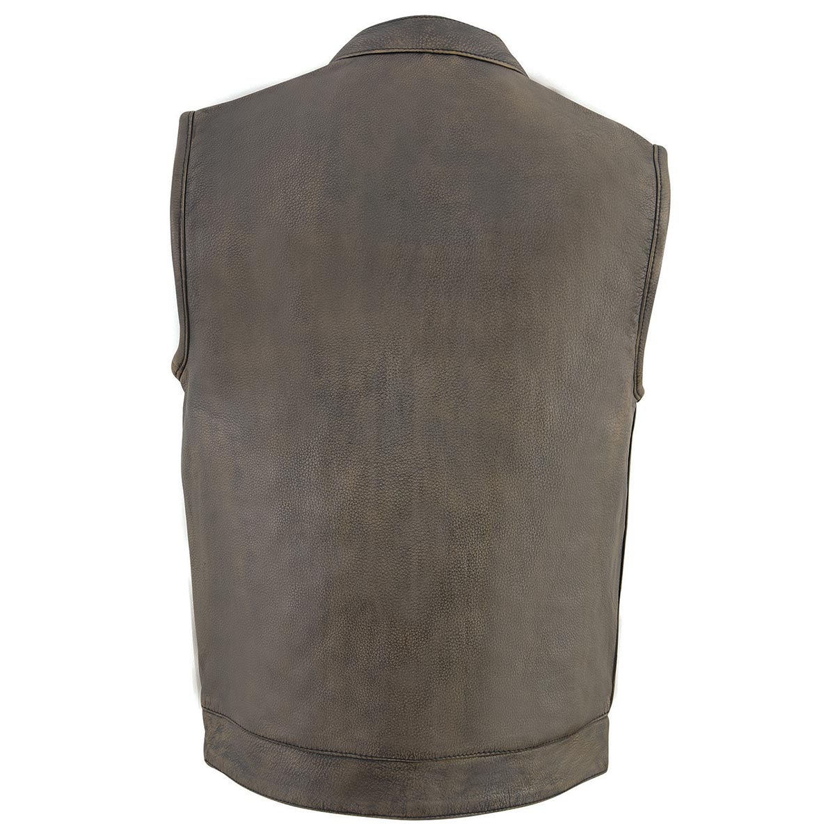 MLM3510 Men's Black/Beige Premium Leather Club Style Vest - Dual Closure Open Neck Motorcycle Vest