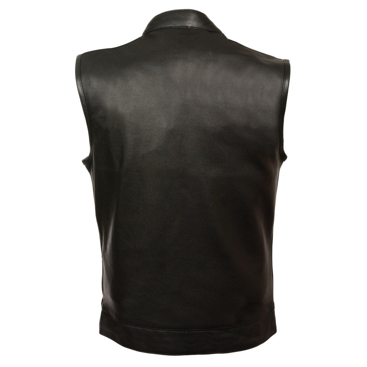 MLM3510 Men's Black Premium Leather Club Style Vest - Dual Closure Open Neck Motorcycle Rider Vest