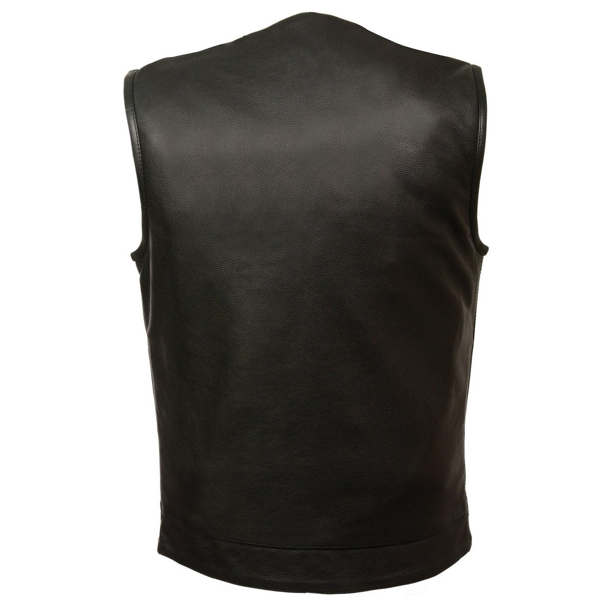 MLM3511 Men's Black Collarless Snap/Zipper Club Style Motorcycle Leather Vest