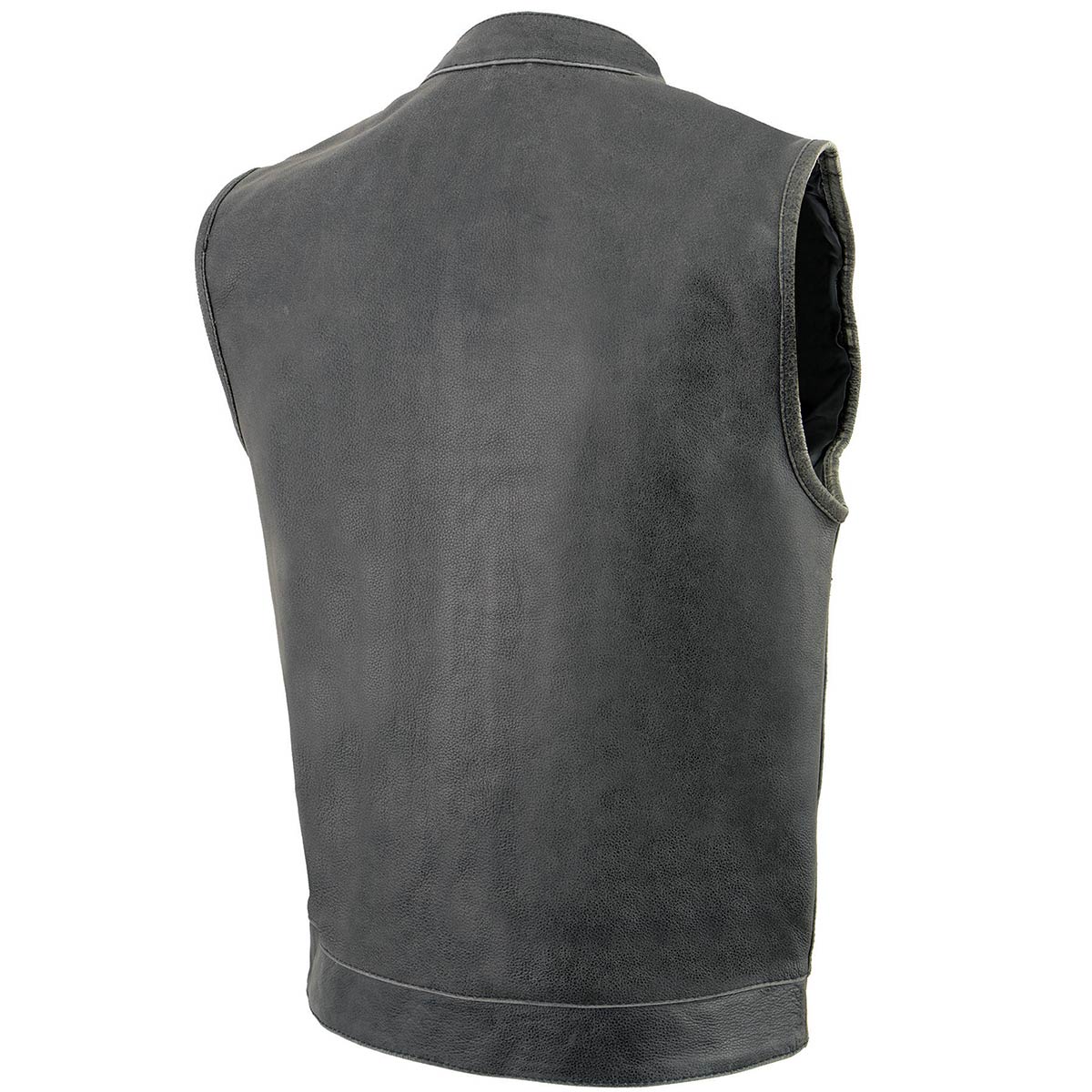 MLM3513 Men's Premium Leather Club-Style Motorcycle Vest w/ Snaps and Zipper Closure